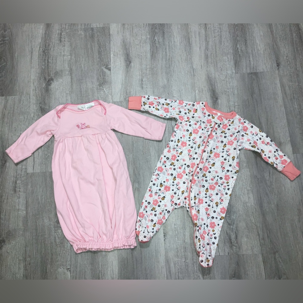 Spring 0-3 Months Sleeper Onesies Bundle Lot- Zipper Footie and Sleep Sack